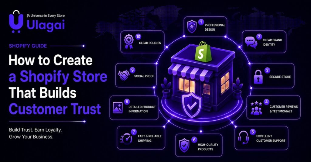 Professional Shopify ecommerce store homepage with trust signals and secure checkout